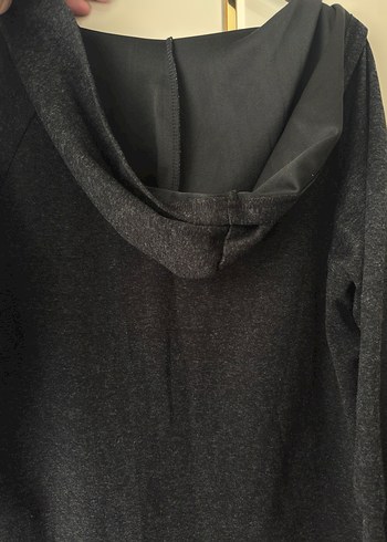 Gri Midi  Kapüşonlu Fermuarlı Mont - Görsel 3