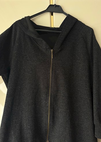 Gri Midi  Kapüşonlu Fermuarlı Mont - Görsel 2