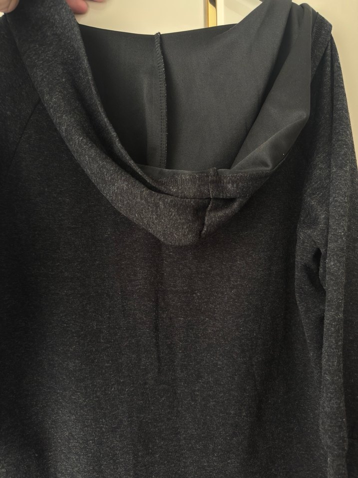 Gri Midi  Kapüşonlu Fermuarlı Mont - Görsel 3
