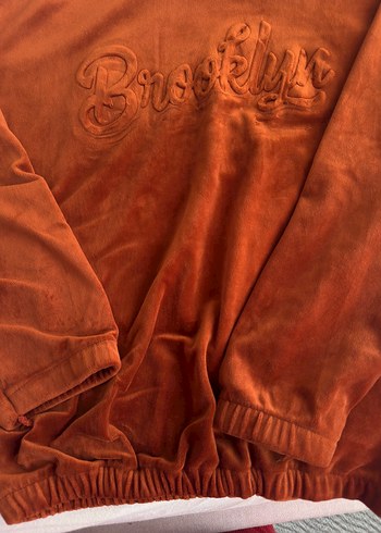 Kadife Kahverengi Kadın Sweatshirt - Görsel 3