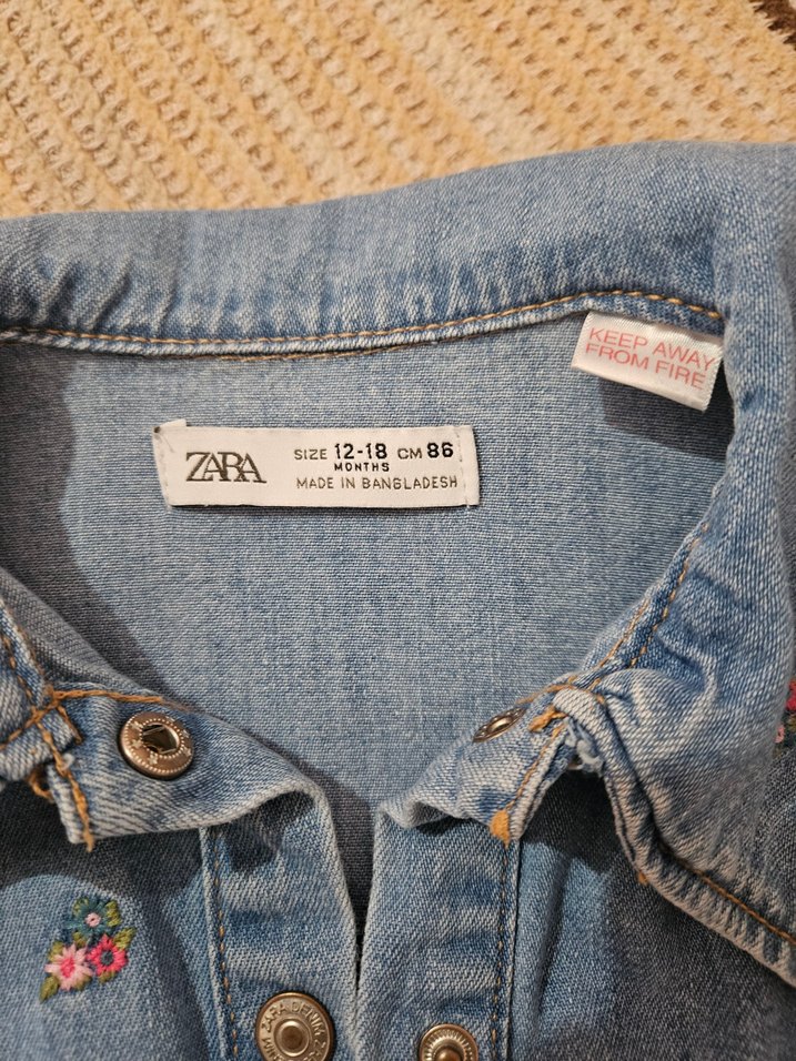 ZARA Nakışlı Düğmeli Mavi Denim Elbise - Görsel 2