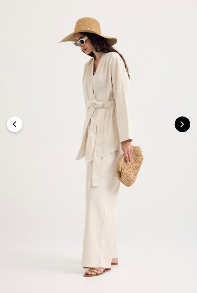 Bej Uzun Kollu keten takımı - Görsel 2