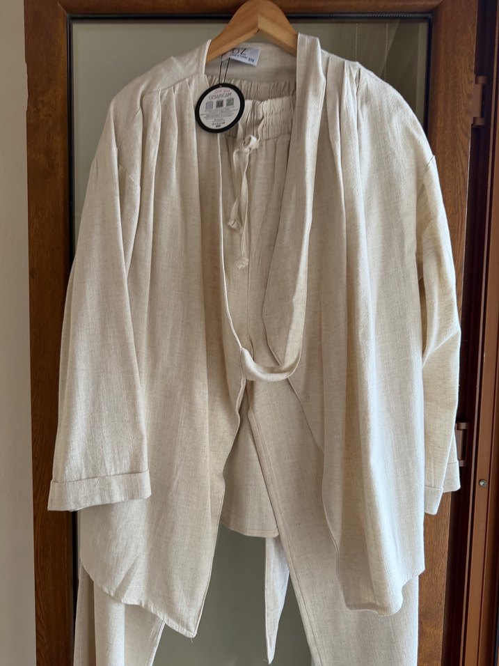 Bej Uzun Kollu keten takımı - Görsel 3