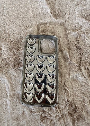 Gümüş  Kalp Detaylı Telefon Kılıfı - I phone 14 pro max - Görsel 2