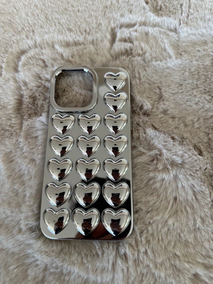 Gümüş  Kalp Detaylı Telefon Kılıfı - I phone 14 pro max - Görsel 5