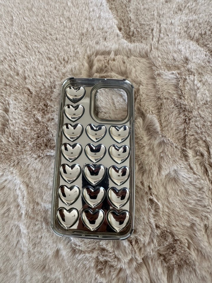 Gümüş  Kalp Detaylı Telefon Kılıfı - I phone 14 pro max - Görsel 2