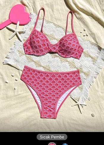Penti Dantel Detaylı Sıcak Pembe Bohem Bikini