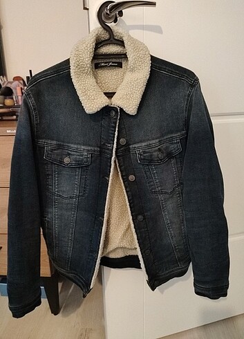 Mavi jeans kürklü kot ceket