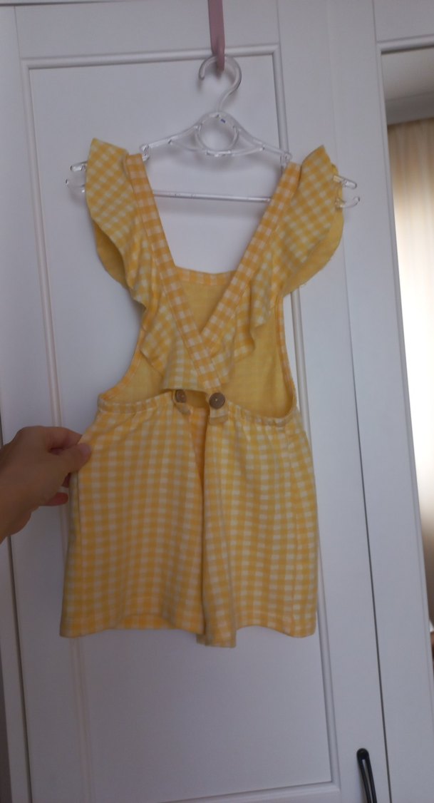 Sarı Kareli Kız Elbisesi - Görsel 5