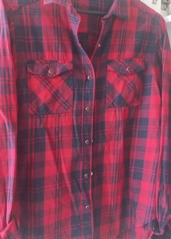 Kırmızı Ekose Pamuklu Kadın Gömlek - Görsel 3