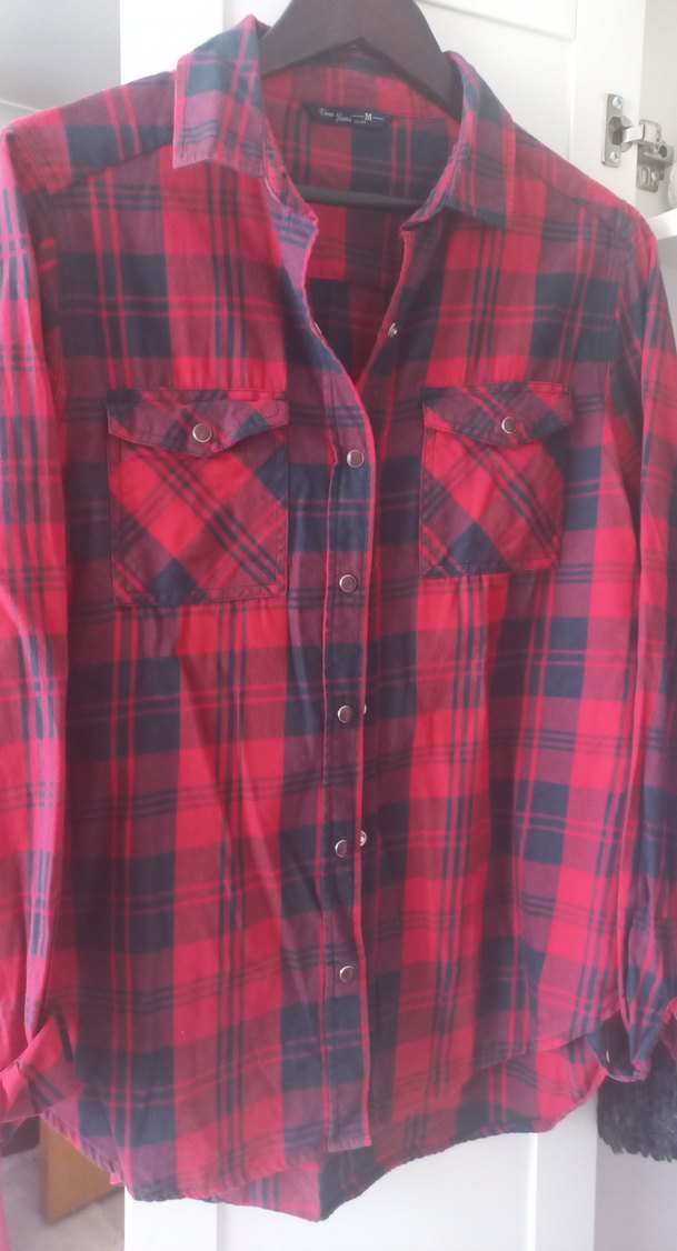 Kırmızı Ekose Pamuklu Kadın Gömlek - Görsel 3