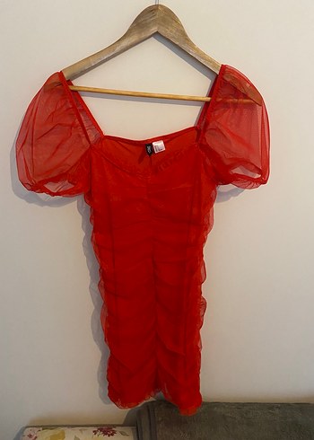 H&M Kısa Kollu Kırmızı Mini Elbise - Görsel 2