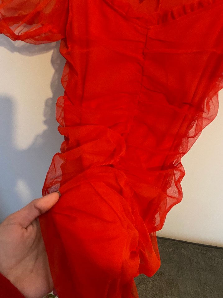 H&M Kısa Kollu Kırmızı Mini Elbise - Görsel 3