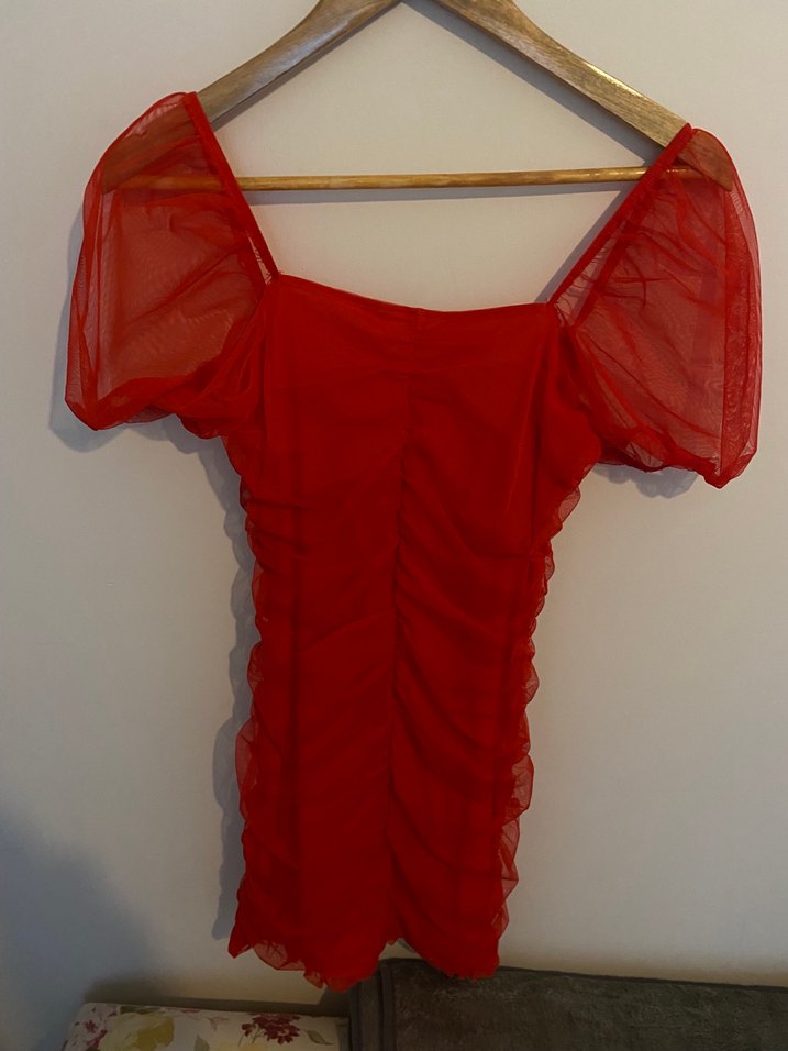 H&M Kısa Kollu Kırmızı Mini Elbise - Görsel 5