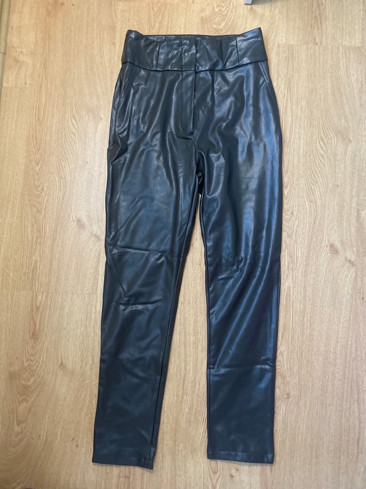 Koyu yeşil deri pantolon - Görsel 2