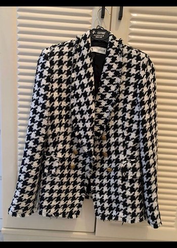 Düğmeli Desenli Kadın Blazer Ceket