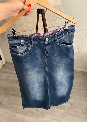 Bohem Mavi Hamile Midi Kot Etek - Görsel 3