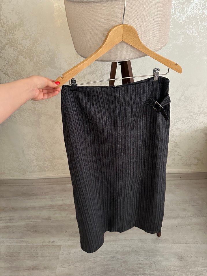 Gri Piliseli Midi Hamile Eteği - Görsel 3