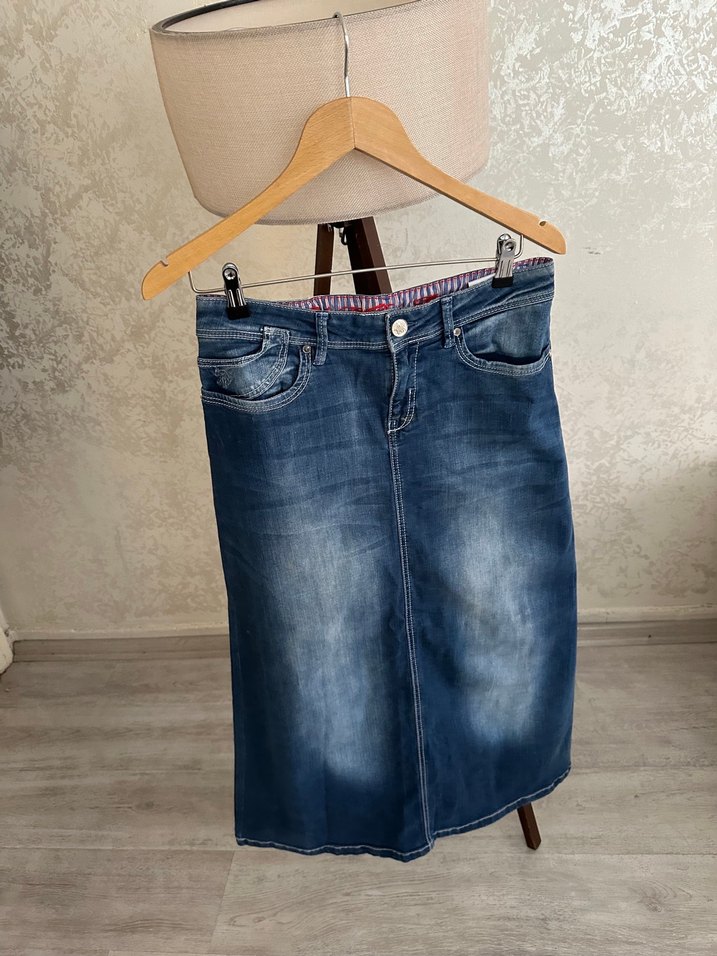 Mavi Parlak Midi Hamile Kot Etek - Görsel 4