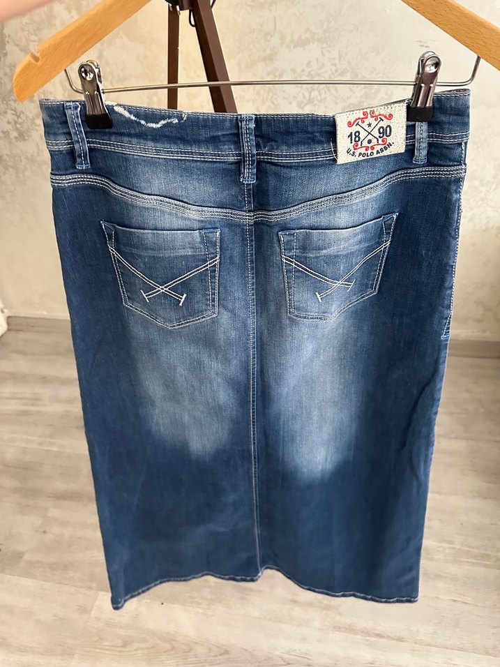 Mavi Parlak Midi Hamile Kot Etek - Görsel 3