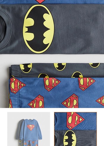 H&M Erkek Çocuk Süpermen ve Batman Baskılı Pijama Takımı