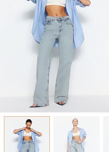 yüksek bel wid leg jeans - Görsel 5