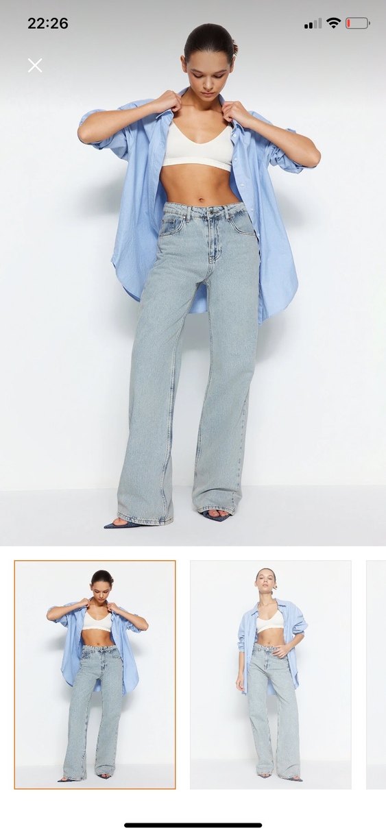 yüksek bel wid leg jeans - Görsel 5