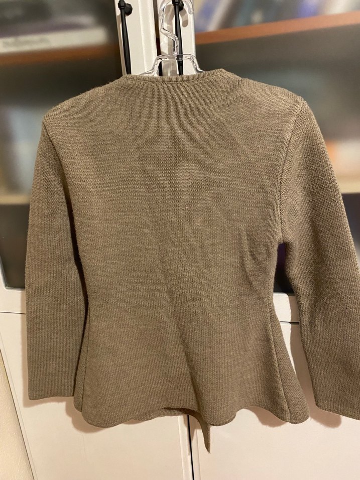 Düğmeli Bej Yün Kadın Ceket - Görsel 5