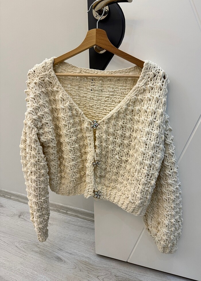 Kadife örgü hırka - Görsel 2