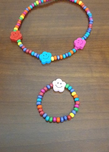 Renkli Boncuklu Çocuk Kolye ve Bileklik Seti 2 takım - Görsel 5