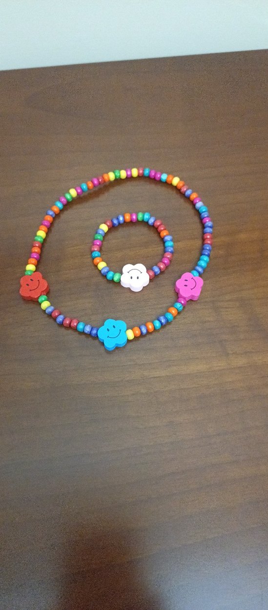 Renkli Boncuklu Çocuk Kolye ve Bileklik Seti 2 takım - Görsel 4