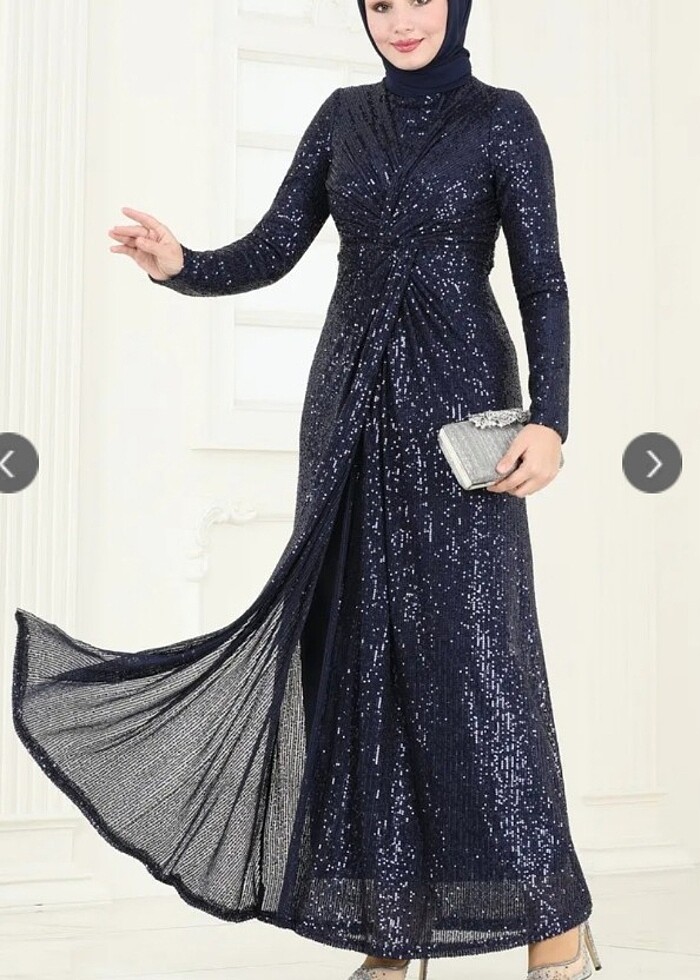 Lacivert pul payet abiye elbise  - Görsel 2