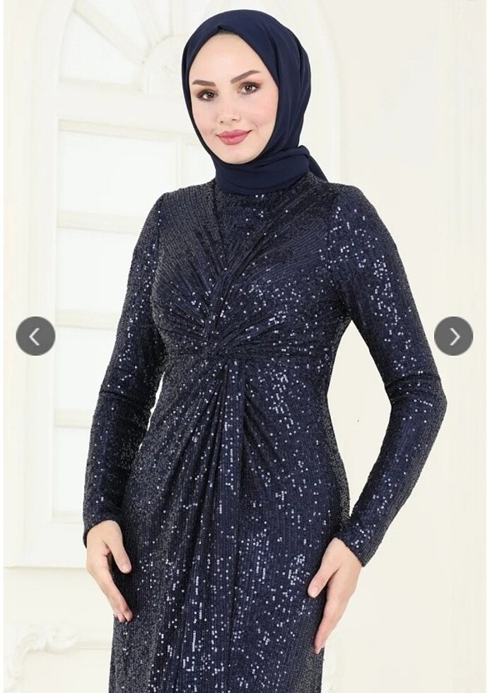 Lacivert pul payet abiye elbise  - Görsel 4