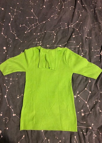 Yeşil Dik Yaka Örgü Kısa Kollu Kazak - Görsel 2