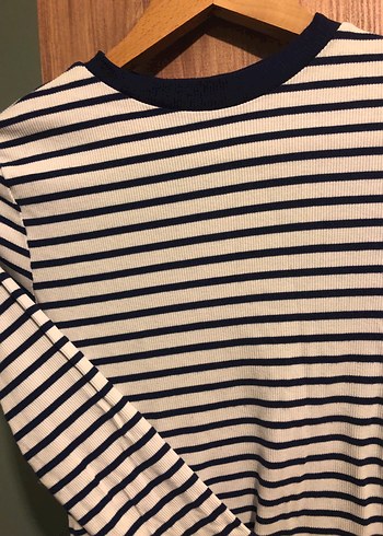 Uzun Kollu Çizgili Kadın Tişört - Görsel 3
