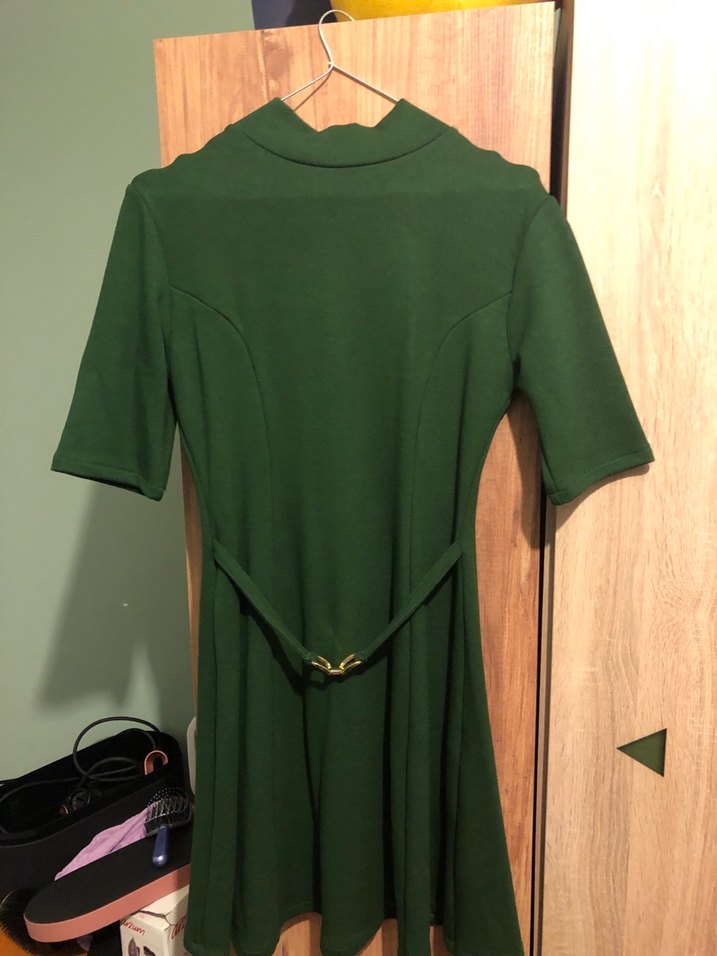 Yeşil Kemerli Midi Triko Elbise - Görsel 2