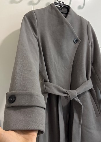 Gri Kuşaklı Kadın Kaşe Kaban - Görsel 3