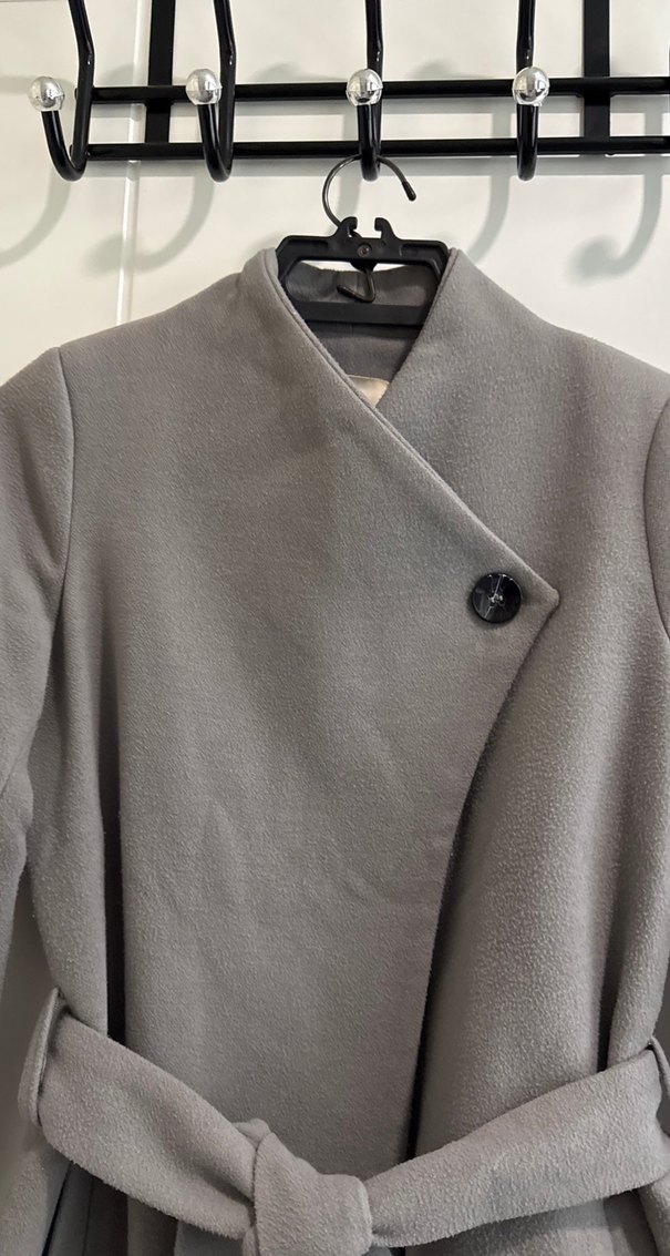 Gri Kuşaklı Kadın Kaşe Kaban - Görsel 2