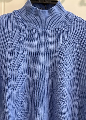 Mavi Yarım Balıkçı Yaka Örgü Kadın Kazak - Görsel 4