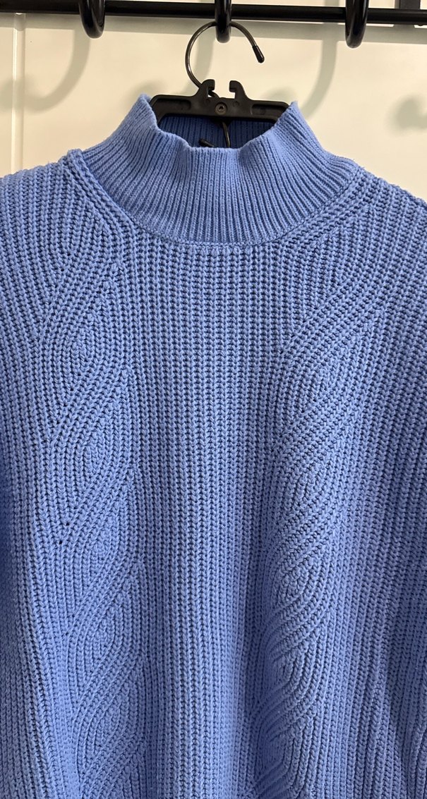 Mavi Yarım Balıkçı Yaka Örgü Kadın Kazak - Görsel 4