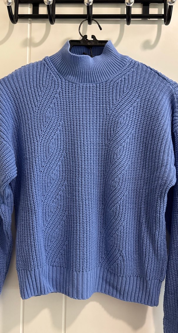 Mavi Yarım Balıkçı Yaka Örgü Kadın Kazak - Görsel 2