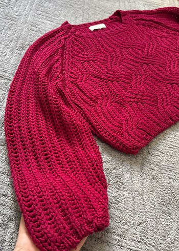 Bordo Kadın Triko Crop Kazak - Görsel 4