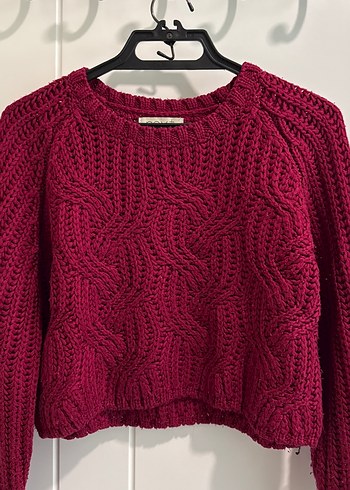 Bordo Kadın Triko Crop Kazak - Görsel 6