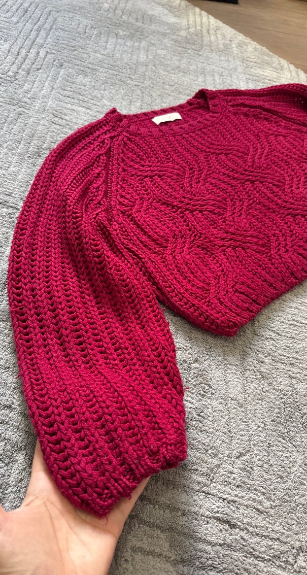 Bordo Kadın Triko Crop Kazak - Görsel 4