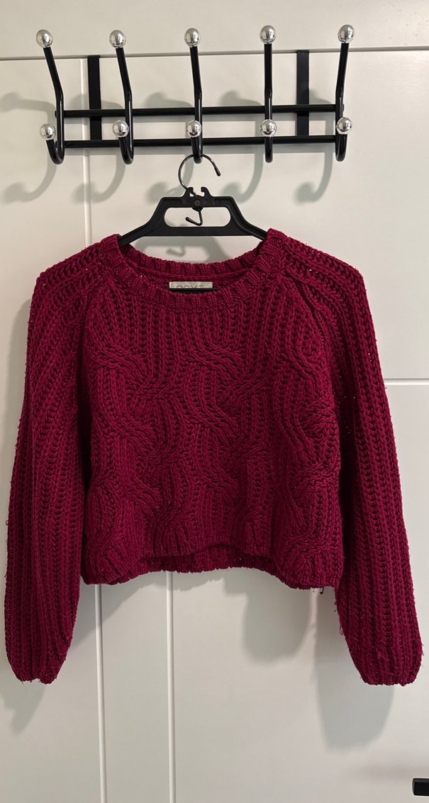 Bordo Kadın Triko Crop Kazak - Görsel 5