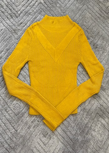 Hardal Sarı Yarım Balıkçı Fitilli Triko Kazak - Görsel 2