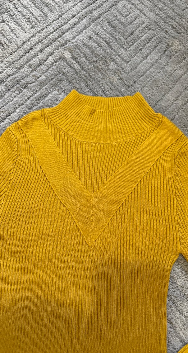 Hardal Sarı Yarım Balıkçı Fitilli Triko Kazak - Görsel 3