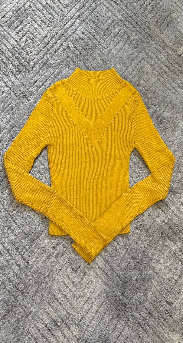 Hardal Sarı Yarım Balıkçı Fitilli Triko Kazak - Görsel 2