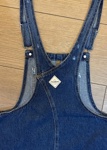 Pull&Bear Kadın Lacivert Denim Askılı Tulum - Görsel 5