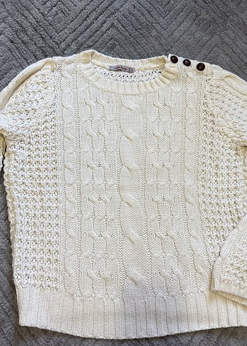 Kadın Kırık Beyaz Örgü Triko Kazak - Görsel 5